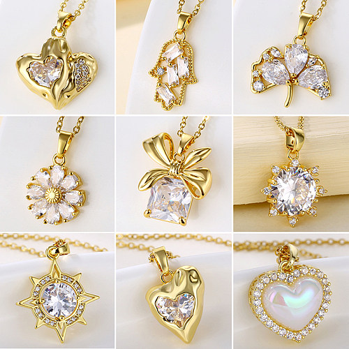 Wholesale Korean Style Sector Star Flower Stainless Steel  Stainless Steel 18K Gold Plated Gold Plated Zircon Pendant Necklace