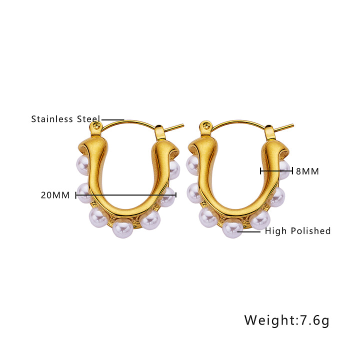 1 Piece IG Style Elegant U Shape Plating Inlay Stainless Steel  Stainless Steel Pearl Earrings
