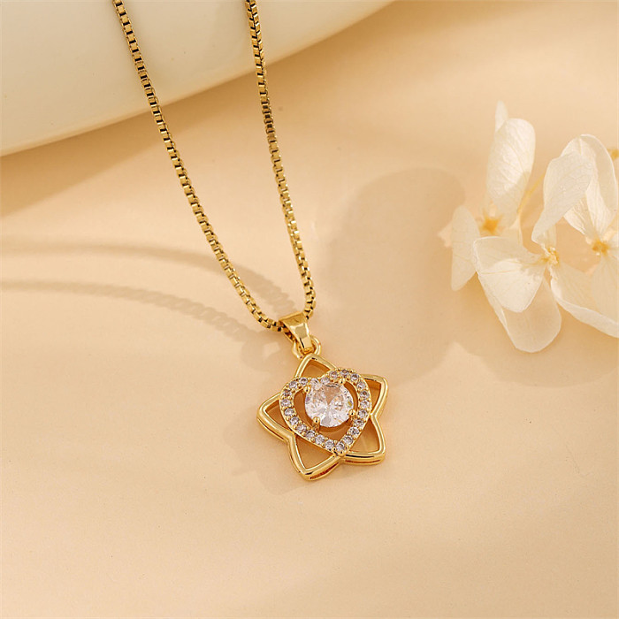 Cute Shiny Star Heart Shape Stainless Steel  Stainless Steel Plating Inlay Zircon 18K Gold Plated Pendant Necklace