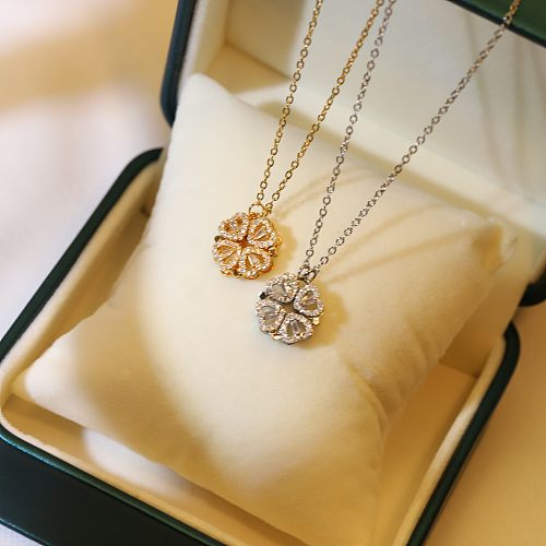 Sweet Heart Shape Stainless Steel Inlaid Gold Rhinestones Necklace 1 Piece