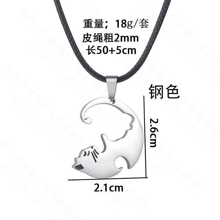 Simple Creative Embrace Love Cat Necklace Stainless Steel  Round Card Couple Stitching Necklace jewelry Wholesale