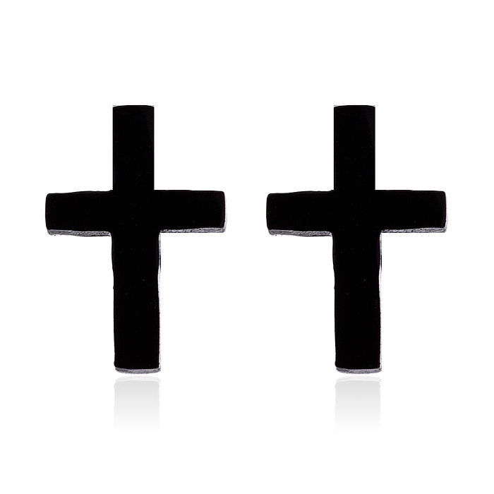 1 paire de clous d'oreilles en acier inoxydable plaqué croix, style simple