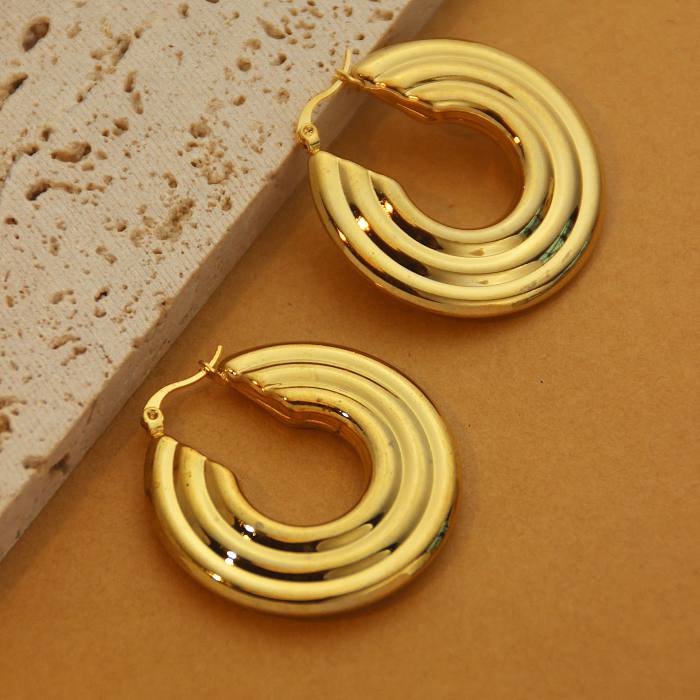 1 Pair Retro Simple Style C Shape U Shape Solid Color Plating Stainless Steel 18K Gold Plated Earrings