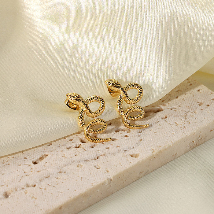 1 Pair Vintage Style Snake Plating Stainless Steel  14K Gold Plated Ear Studs