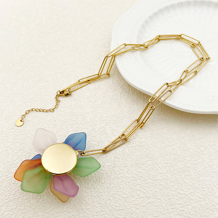 Vintage Style Sweet Simple Style Flower Stainless Steel  Plating Gold Plated Pendant Necklace