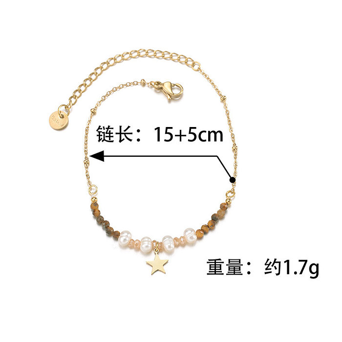 Fashion Pearl Pentagram Amber Rice Bead Titanium Steel Bracelet