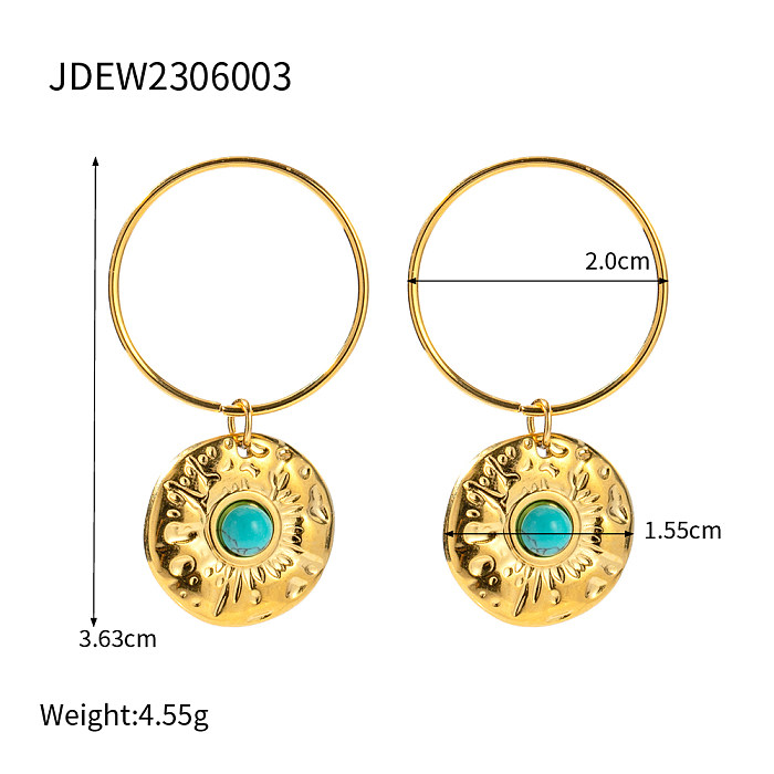 1 Paar IG-Stil-Ohrringe mit einfarbiger Plattierung, plissiertem Edelstahl und Naturstein, 18 Karat vergoldet