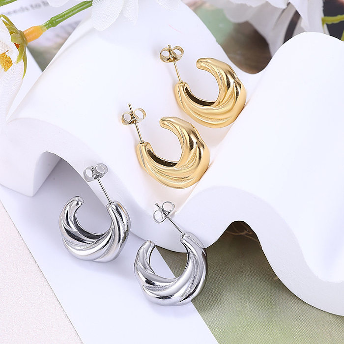 Simple Style C Shape Stainless Steel Plating Ear Studs 1 Pair