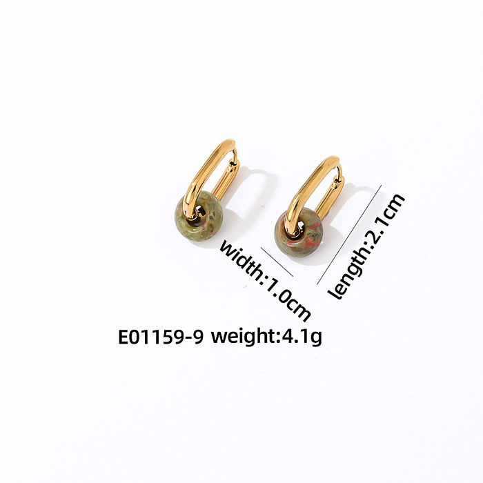 1 paire de boucles d'oreilles ovales en acier inoxydable plaqué or, Style Simple