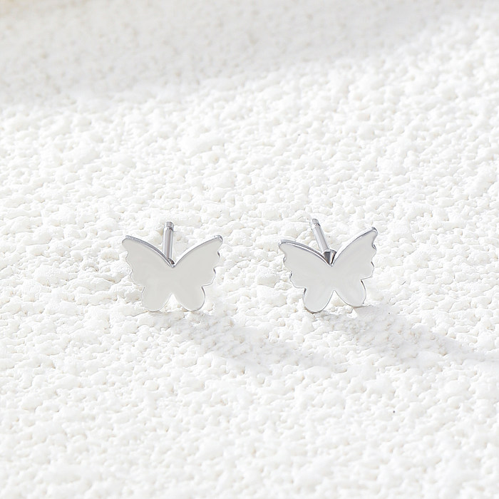 1 Pair IG Style Simple Style Four Leaf Clover Butterfly Plating Stainless Steel  18K Gold Plated White Gold Plated Ear Studs