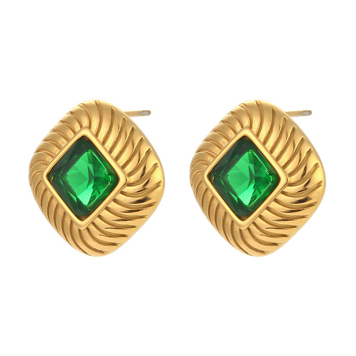 Fashion Square Stainless Steel  Ear Studs Plating Inlay Zircon Stainless Steel  Earrings