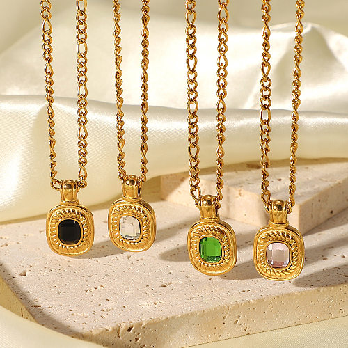 Collier européen et américain identique, bijoux en acier inoxydable, or 18 carats, couleur chanfreinée rectangulaire, pendentif en pierre semi-précieuse pour femmes