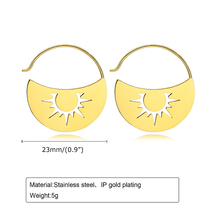 1 paire de boucles d'oreilles en acier inoxydable plaqué or 18 carats, Style Simple, avec serrure étoile soleil, ajouré