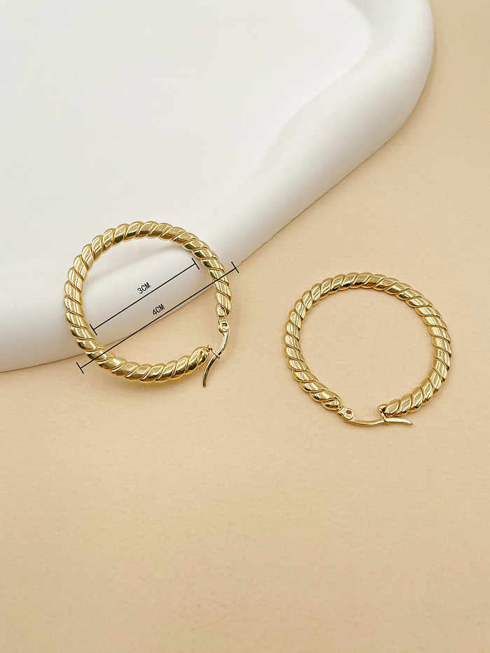 1 Pair Simple Style Round Polishing Plating Stainless Steel  Gold Plated Hoop Earrings