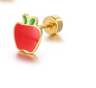 Cute Apple Stainless Steel Plating Ear Studs 1 Piece