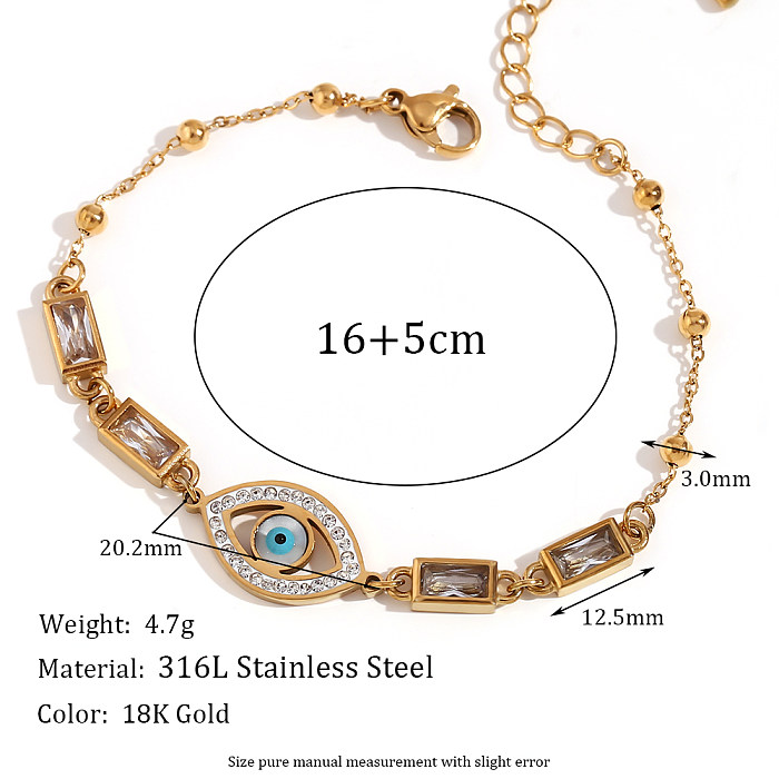 Casual Simple Style Devil'S Eye Rectangle Stainless Steel Plating Inlay Rhinestones Zircon 18K Gold Plated Bracelets
