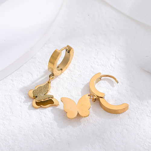 1 Paar klassische Kreuz-Ohrringe mit rundem Schmetterling, Edelstahlbeschichtung und 24-Karat-Vergoldung