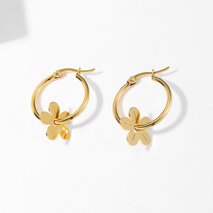 1 Pair IG Style Pastoral Flower Plating Three-dimensional Stainless Steel  18K Gold Plated Drop Earrings