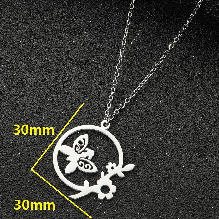 Fashion Flower Butterfly Stainless Steel  Stainless Steel Plating Hollow Out Pendant Necklace 1 Piece