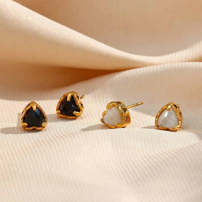 Moda simples feminino banhado a ouro 18K em forma de coração zircão brincos de aço inoxidável
