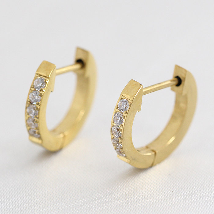 Simple Style Round Stainless Steel Artificial Rhinestones Earrings 1 Pair