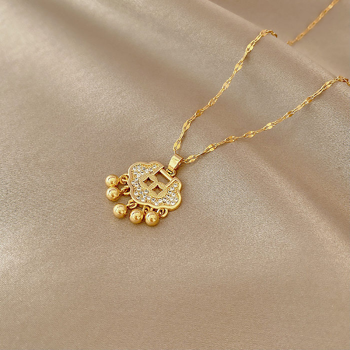 Collar con colgante de circonita y perlas de diamantes de imitación redondos de acero inoxidable geométrico de estilo coreano coreano