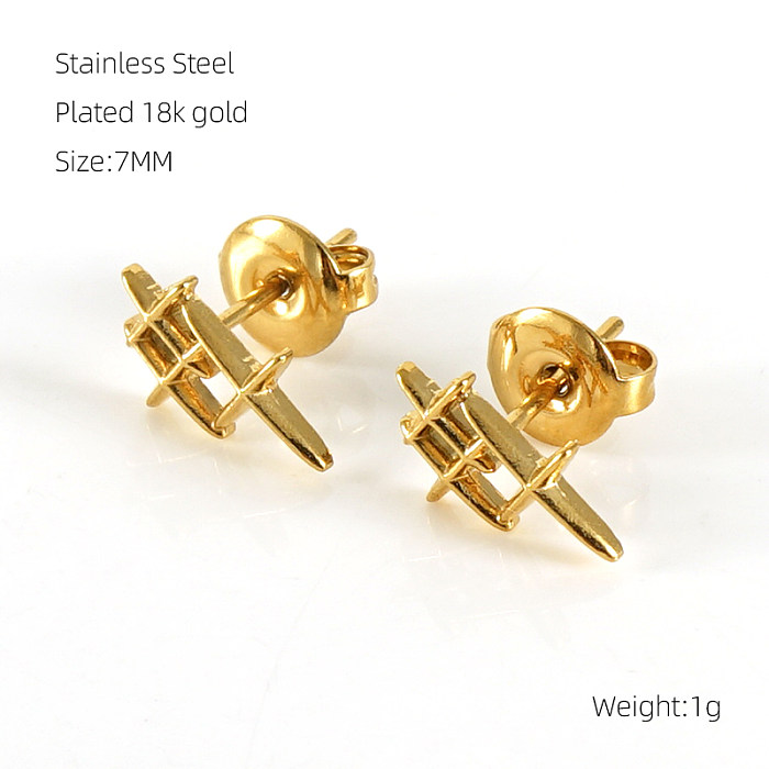 زوج واحد من ترصيع الأذن بتصميم هندسي بسيط من الفولاذ المقاوم للصدأ ومطلي بالذهب عيار 1 قيراط