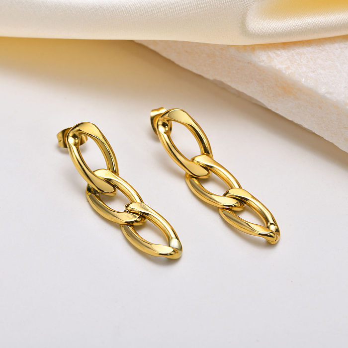 1 par de brincos de gota banhados a ouro de aço inoxidável com corrente de estilo simples
