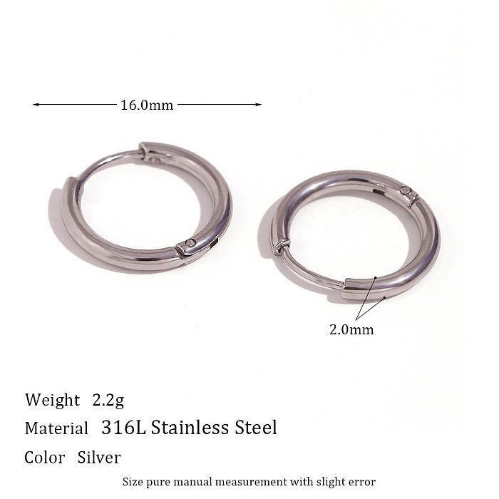 1 paire de boucles d'oreilles rondes de Style Simple, incrustation de placage de couleur unie, en acier inoxydable, Zircon plaqué or 18 carats