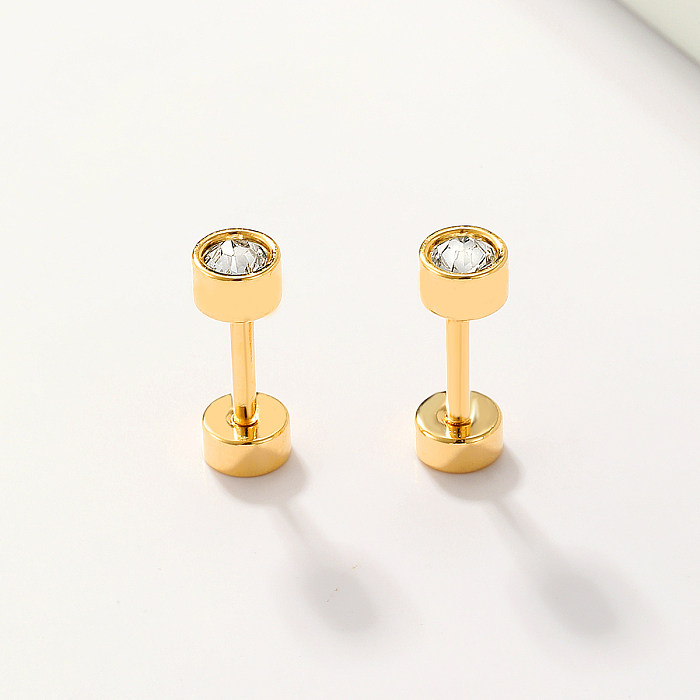 1 Pair Casual Simple Style Round Plating Inlay Stainless Steel  Zircon 18K Gold Plated Ear Studs