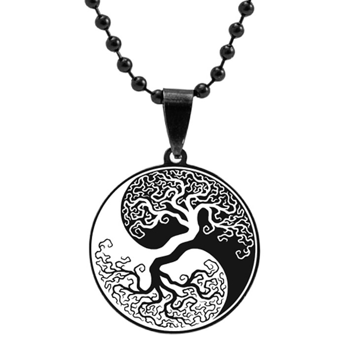 Collier en acier inoxydable, arbre, fleur, Dragon, phénix, Totem, perle blanche et noire, à la mode