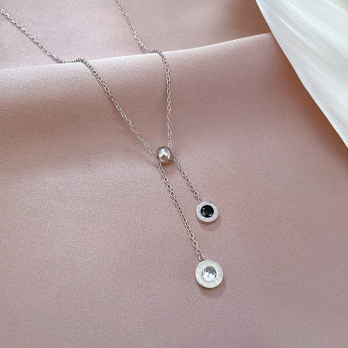 Simple Style Round Stainless Steel Plating Inlay Rhinestones Necklace