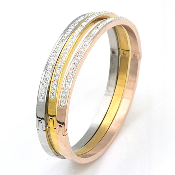 Wholesale Simple Style Round Stainless Steel Plating Inlay 18K Gold Plated Artificial Gemstones Bangle