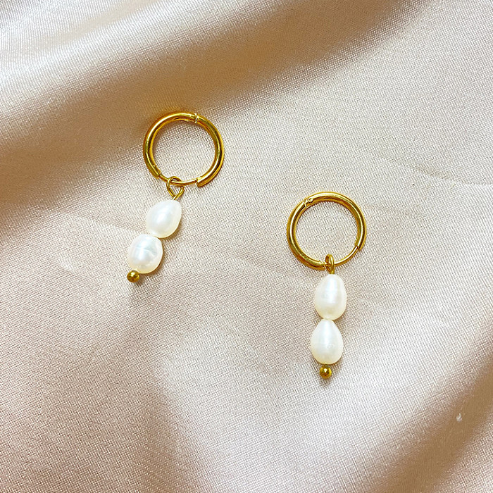 1 Paar elegante, niedliche, schlichte Ohrringe aus Edelstahl mit Perlenbeschichtung, weiß vergoldet und vergoldet