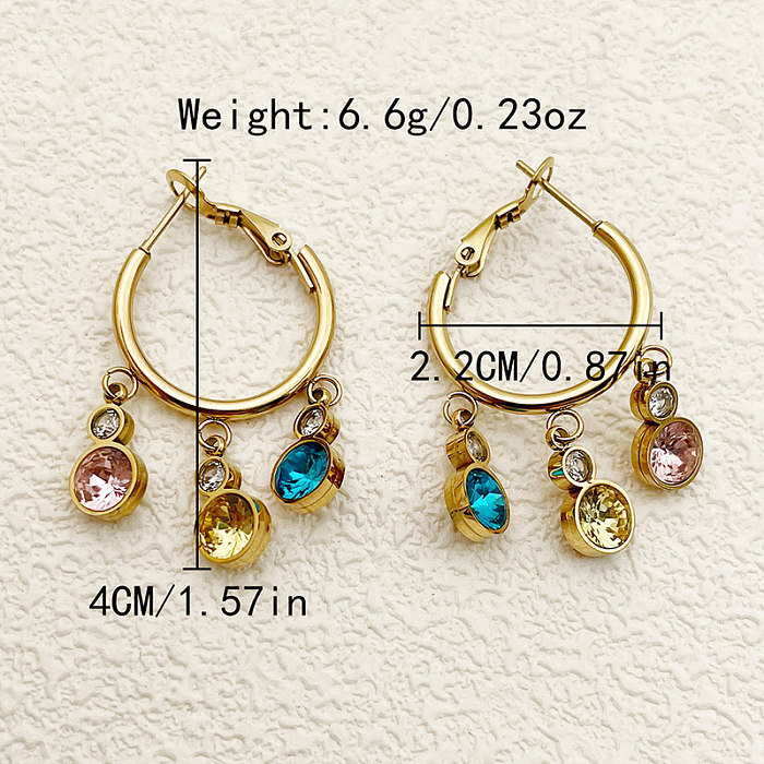 1 Pair Exaggerated Lady Round Polishing Plating Inlay Stainless Steel  Zircon Gold Plated Earrings