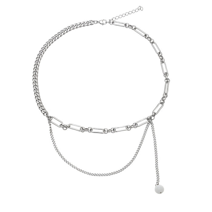 Collier de chaîne de polissage de perles en acier inoxydable de couleur unie de style simple