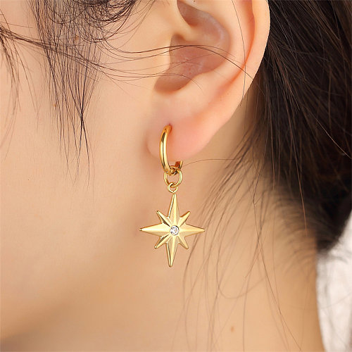 1 Pair Simple Style Classic Style Starfish Conch Shell Plating Inlay Stainless Steel  Artificial Gemstones Gold Plated Earrings