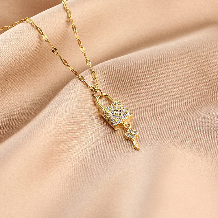 Fashion Geometric Stainless Steel  Diamond-studded Fish Tail Key Necklace Wholesale