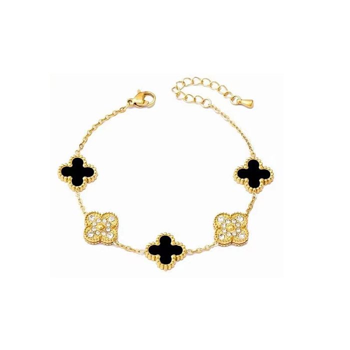 Simple Style Flower Stainless Steel Gold Plated Rhinestones Bracelets In Bulk