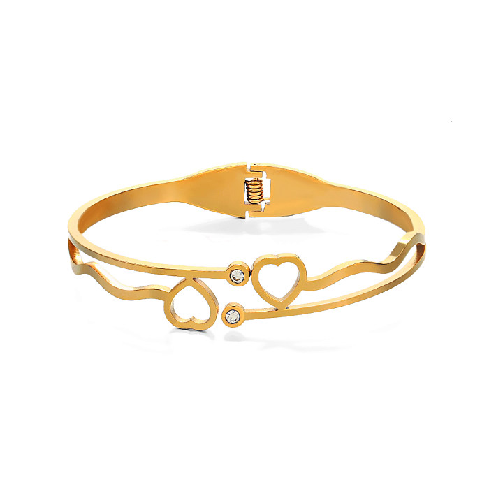 IG Style Heart Shape Stainless Steel Plating Inlay Zircon Gold Plated Bangle