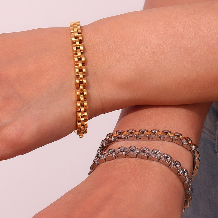 Bracelets plaqués or 18 carats en acier inoxydable de couleur unie, style simple et classique, en vrac