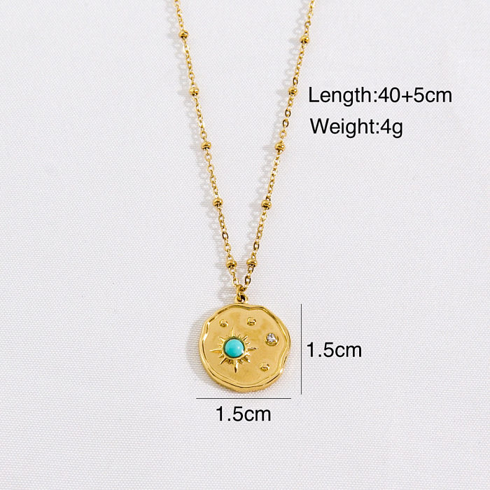 Modern Style Geometric Stainless Steel  Natural Stone Plating Inlay Zircon Pendant Necklace