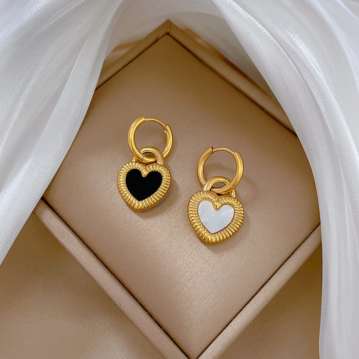 1 Pair Sweet Heart Shape Plating Inlay Stainless Steel Shell Drop Earrings