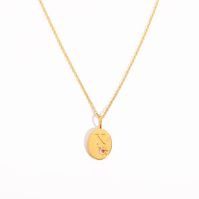 Casual Simple Style Letter Stainless Steel Plating Inlay Zircon 18K Gold Plated Pendant Necklace
