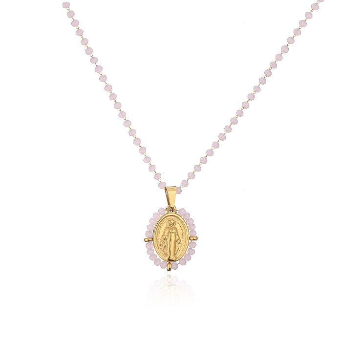 Collier pendentif vierge en acier inoxydable, perles de verre colorées, vente en gros de bijoux