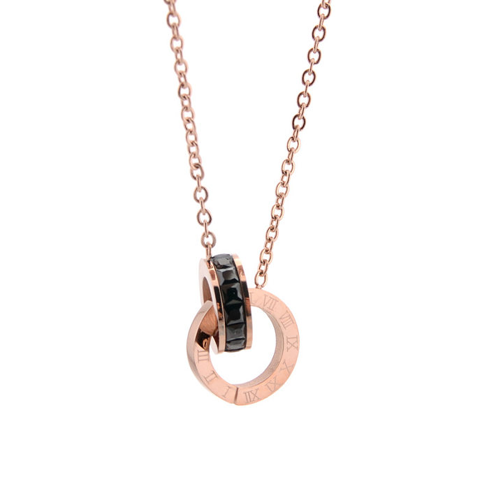 Elegant Simple Style Circle Number Stainless Steel Inlay Zircon 18K Gold Plated Pendant Necklace