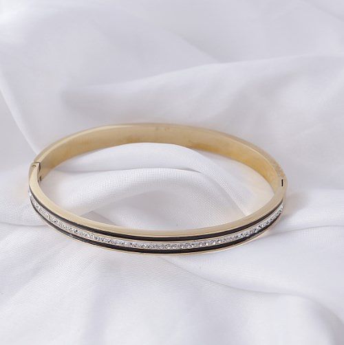 Bracelet plaqué or en Zircon avec incrustation de placage géométrique en acier inoxydable pour dame rétro élégante