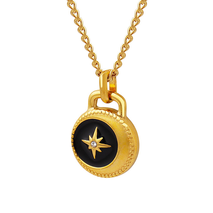 Fashion Star Stainless Steel Pendant Necklace Enamel Artificial Diamond Stainless Steel  Necklaces