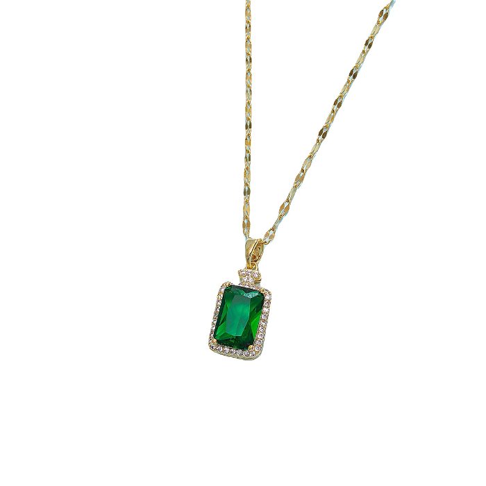 Retro Rectangle Stainless Steel Plating Inlay Artificial Gemstones Pendant Necklace