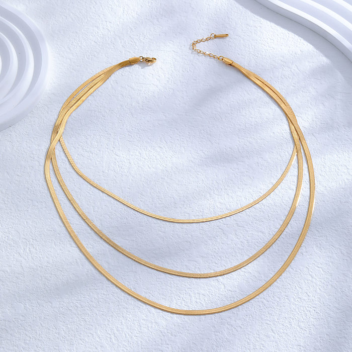 Simple Style Classic Style Solid Color Stainless Steel Layered Plating 24K Gold Plated Layered Necklaces